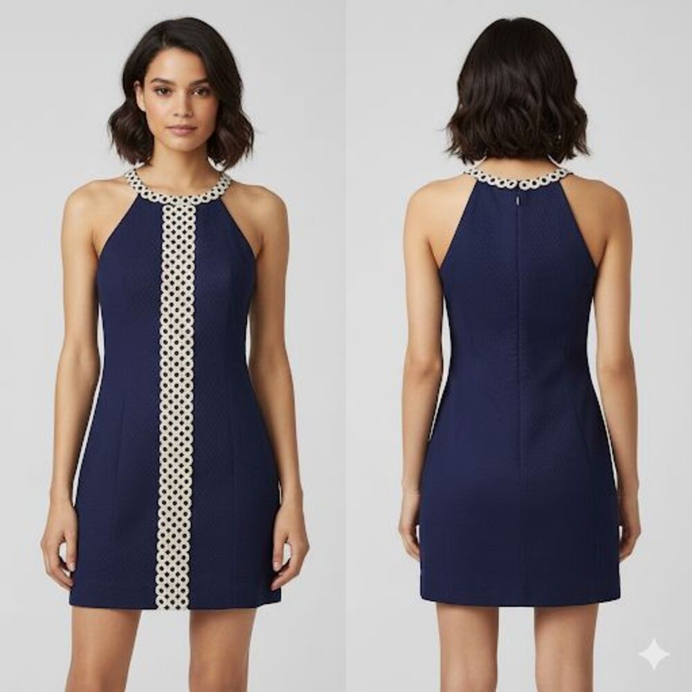 Lilly Pulitzer Sasha Shift Dress True Navy Blue Eyelet Lace  Size 00